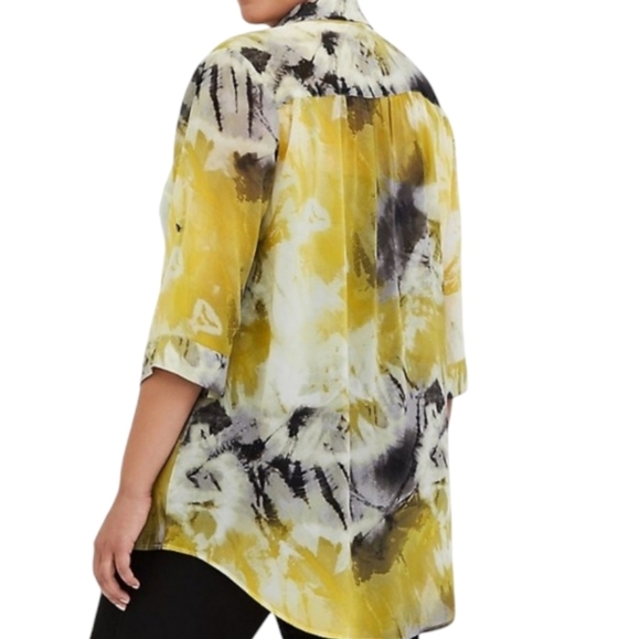 Torrid Chiffon Collared Button-Front Tunic Blouse Yellow‎ Black White Size 3X - Picture 3 of 15